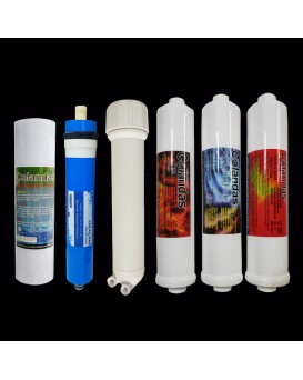 Colandas Replaceable Filter Kit (Inline Sediment, Inline Pre-Carbon, Inline Post Carbon, PP Sediment Filter, RO Membrane 100 GPD, Membrane Housing) Suitable for All Types of Water purifiers