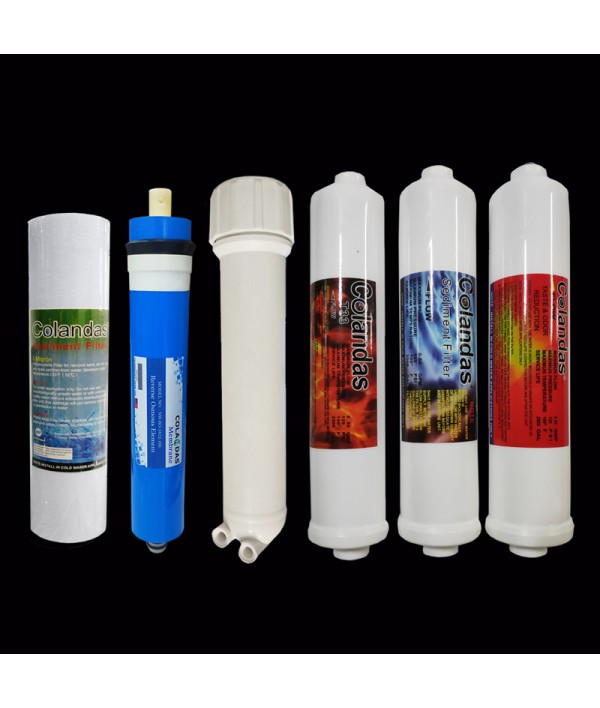 Colandas Replaceable Filter Kit (Inline Sediment, Inline Pre-Carbon, Inline Post Carbon, PP Sediment Filter, RO Membrane 100 GPD, Membrane Housing) Suitable for All Types of Water purifiers Colandas Replaceable Filter Kit (Inline Sediment, Inline Pre-Carbon, Inline Post Carbon, PP Sediment Filter, RO Membrane 100 GPD, Membrane Housing) Suitable for All Types of Water purifiers