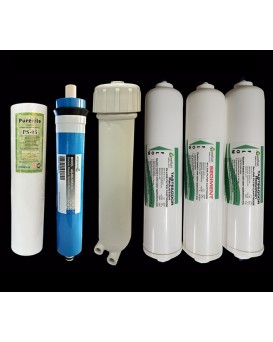 Wellon Replaceable Filter Kit (Inline Sediment, Inline Pre-Carbon, Inline Post Carbon, Kemflo PP Sediment Filter, Aquaon 100 GPD RO Membrane, Double O Ring Membrane Housing) Suitable for All Types of Water purifiers