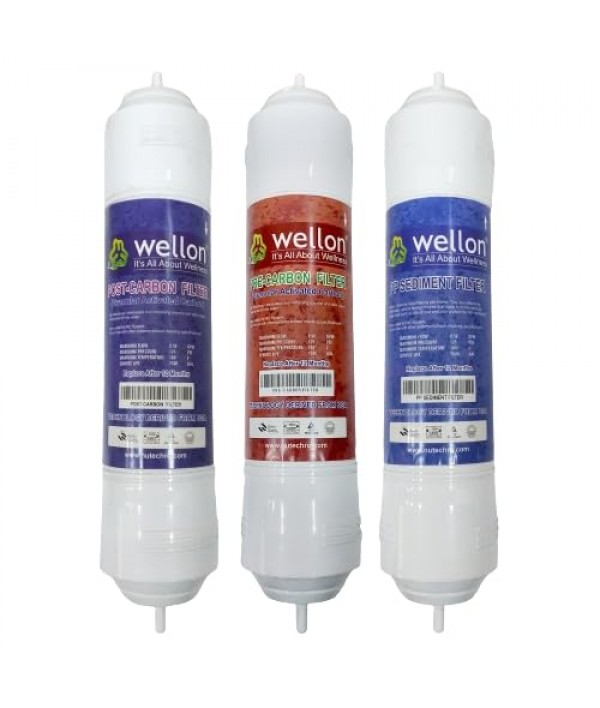 Wellon Pre Carbon Filter, Sediment Filter, Post Carbon Filter and Elbow, Inline Filter Set for All RO Water Purifier