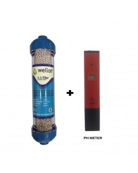 WELLON Antioxidant Alkaline Mineral Filter with Bioceramic ORP Balls & pH Booster + WELLON Digital Portable pH Meter with LCD Monitor (Red) by Wellon
