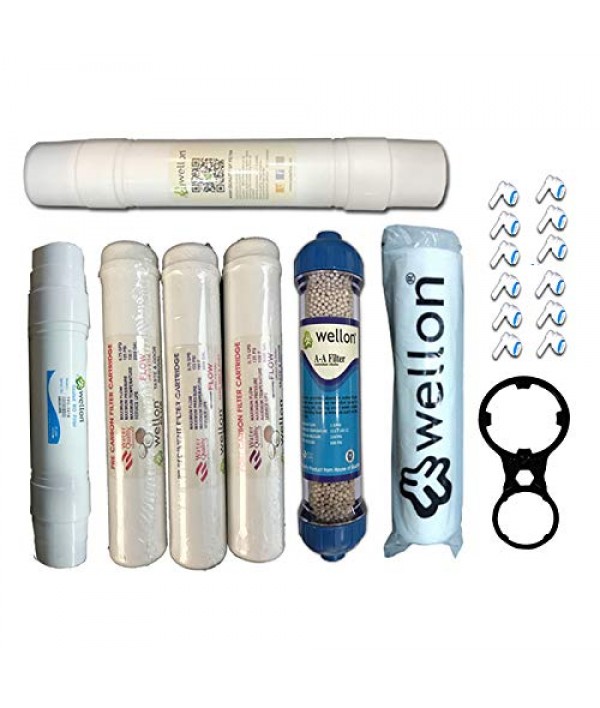 Wellon Inline Sediment Filter + Wellon Inline Carbon Filter + Wellon Sealed RO Filter + Wellon Sealed UF Filter + Wellon Alkaline Filter + Wellon PP Filter + Spanner + Elbows Complete RO+UF+Alkaline System kit suitable for all Water Purifiers
