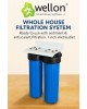 Wellon Main-Line Whole House Water Filtration | Dual 20” Big Blue Filter Housing | Sediment + Antiscalant Cartridge | 1” Inlet/Outlet | Hard Water Softener for Bathroom & Appliance Protection