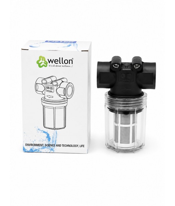 Wellon FirstGuard Mini 3/4" Water Filter | Reusable Stainless Steel Mesh Sediment Filter | Removes Mud, Sand & Rust | Transparent Housing