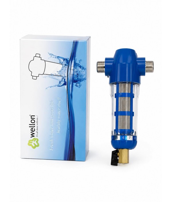 Wellon FirstGuard Spin Plus 3/4 Inch | Reusable Spin Down Sediment & Scale Protection Water Filter | Washable Stainless Steel Mesh | Whole House Pre Filter