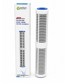 Wellon FirstGuard Mesh 20 Inch | Reusable Stainless Steel Mesh Filter Cartridge | Washable Sediment Replacement Filter | Removes Mud, Sand & Rust