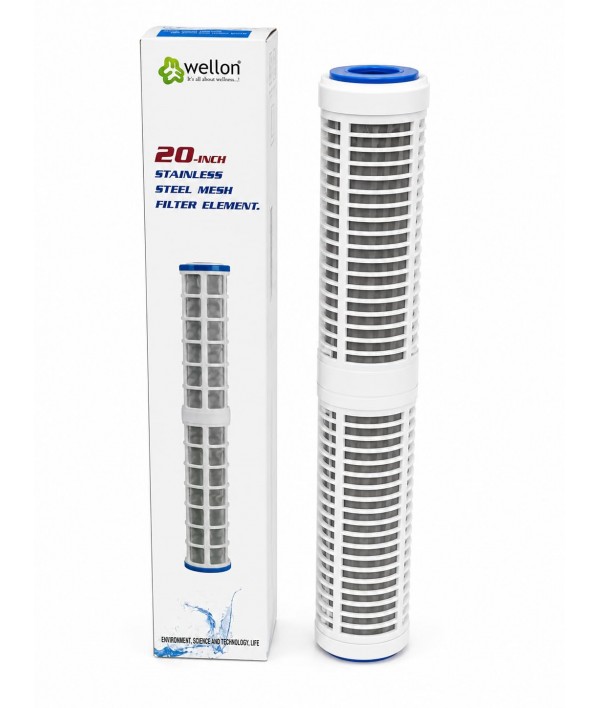 Wellon FirstGuard Mesh 20 Inch | Reusable Stainless Steel Mesh Filter Cartridge | Washable Sediment Replacement Filter | Removes Mud, Sand & Rust