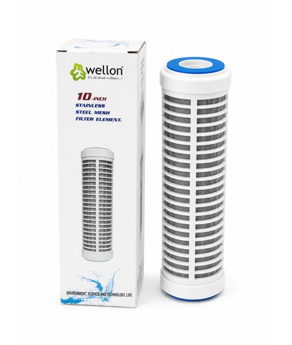 Wellon FirstGuard Mesh 10 Inch Reusable Stainless Steel Mesh Filter Cartridge | Washable Sediment Replacement Filter | Removes Mud, Sand & Rust