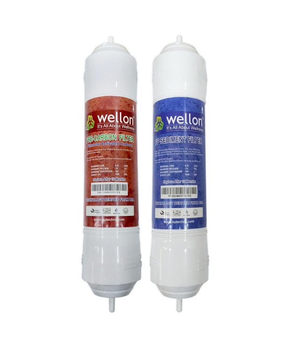 Wellon Water Purifier Inline Cartridge Consisting of Pre Carbon Filter and PP Sediment Filter Compatible with All RO Water Filters.