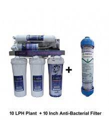 Wellon 10 LPH Openflow Under Sink RO+UF+Anti Bacterial Filter+3 PP Free Water Purifier
